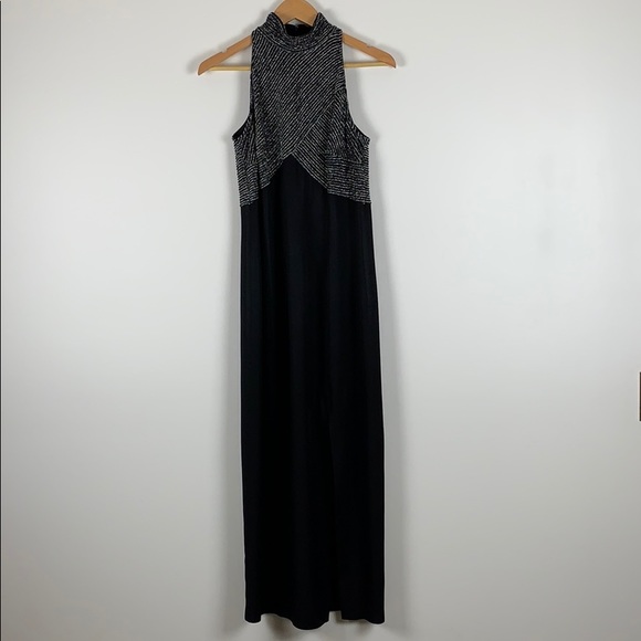 Virgo Black and Silver Halter Top Evening Dress - Picture 6 of 7